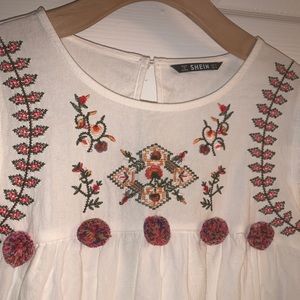 Embroidered Pompom Dress